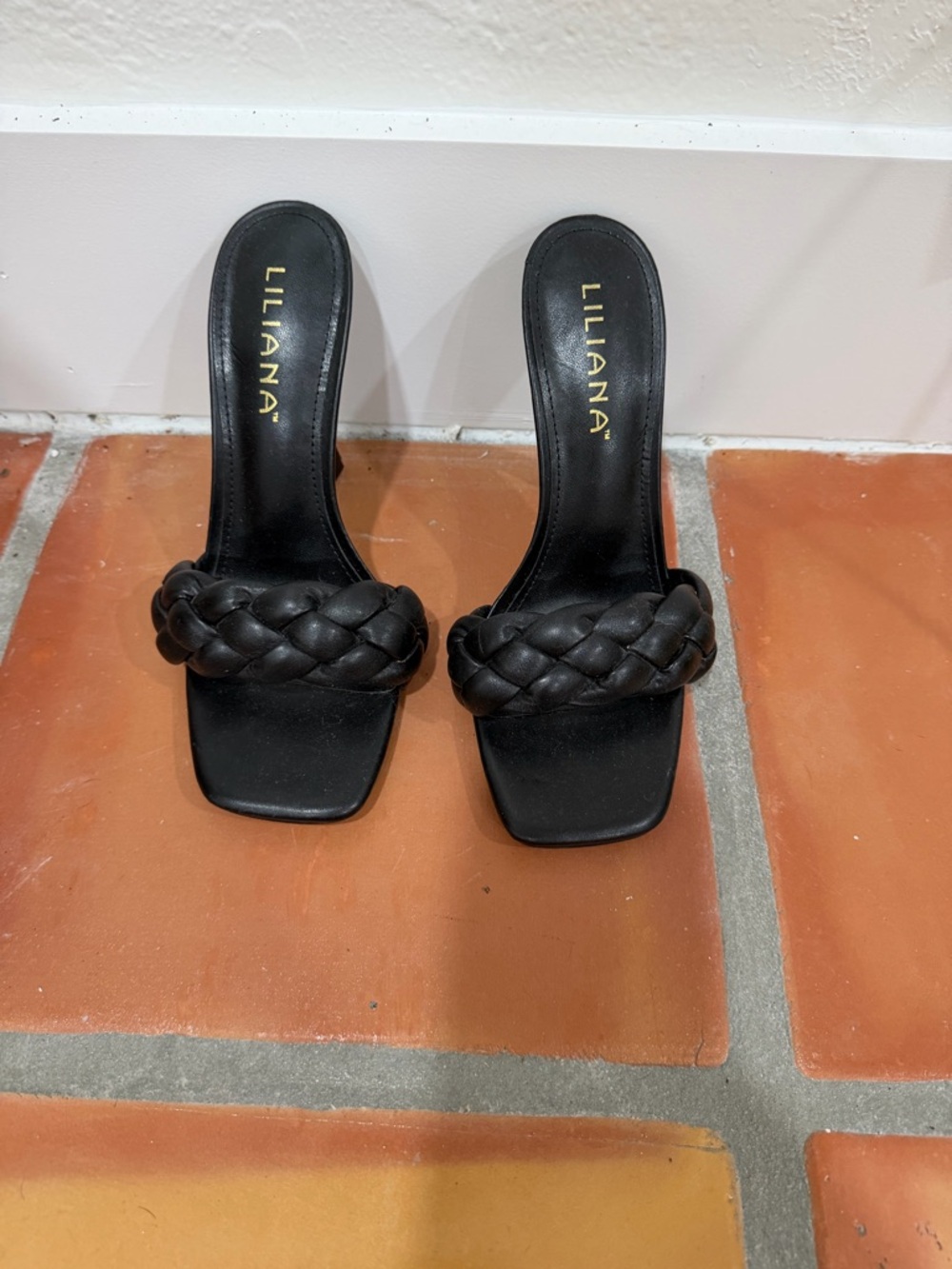 Liliana Black Braided Strap Square-Toe Mules